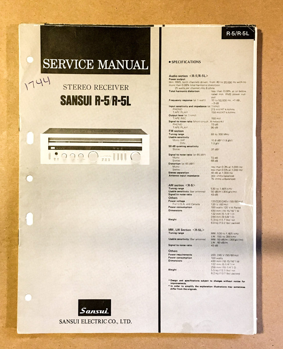 Sansui  R-5 R-5L Receiver Service Manual *Original*