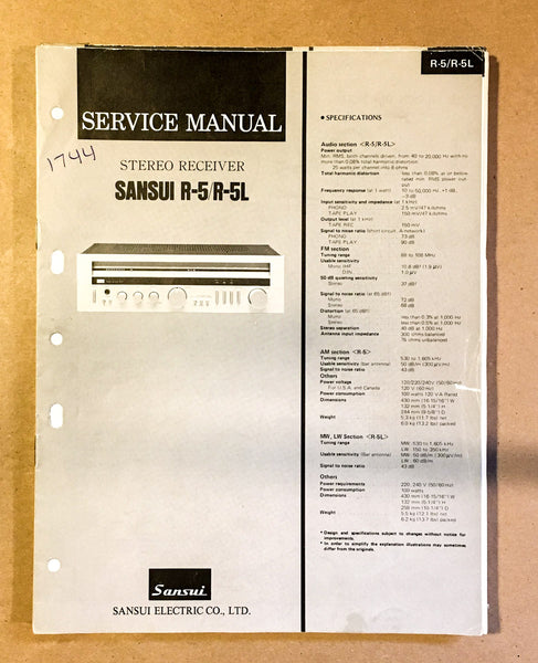 Sansui  R-5 R-5L Receiver Service Manual *Original*