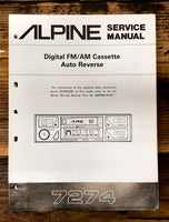 Alpine Model 7274 Car Stereo  Service Manual *Original*