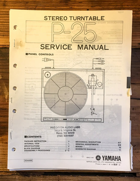 Yamaha P-25 Record Player / Turntable Service Manual *Original*