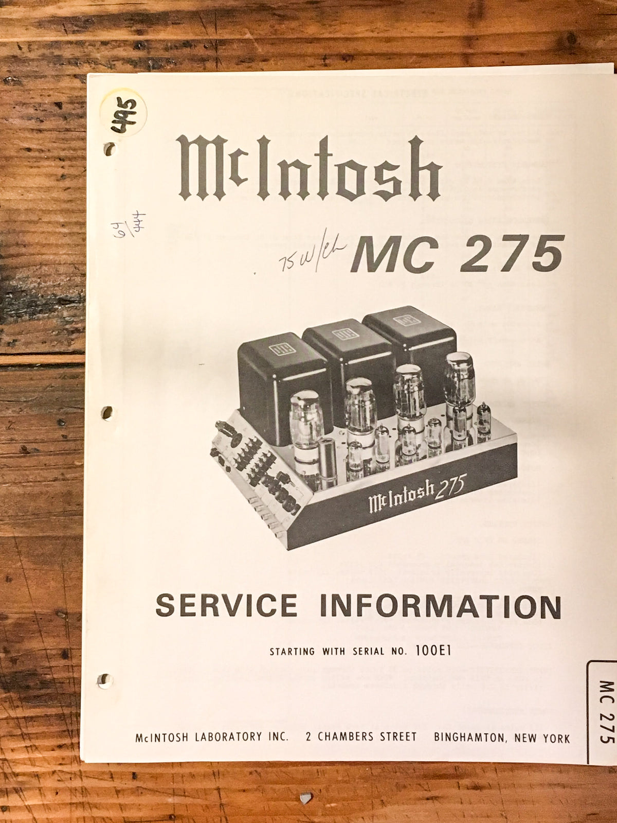 McIntosh MC275 MC-275 Amplifier Service Manual *Original*