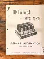 McIntosh MC275 / MC-275 Amplifier Service Manual *Original*