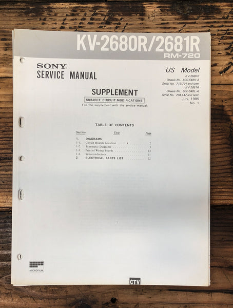 Sony KV-2680R KV-2681R TV Supp Service Manual *Original*