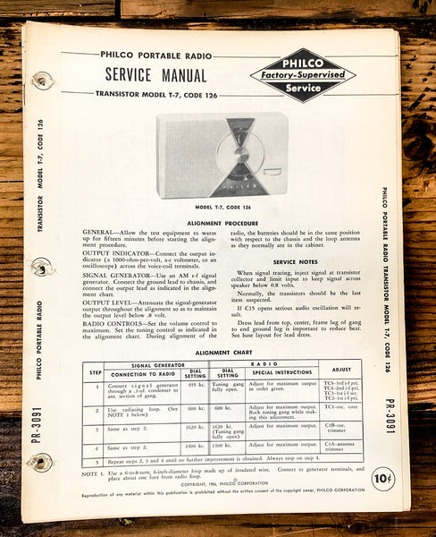 Philco Ford T-7 Code 126 Radio Service Manual *Original*