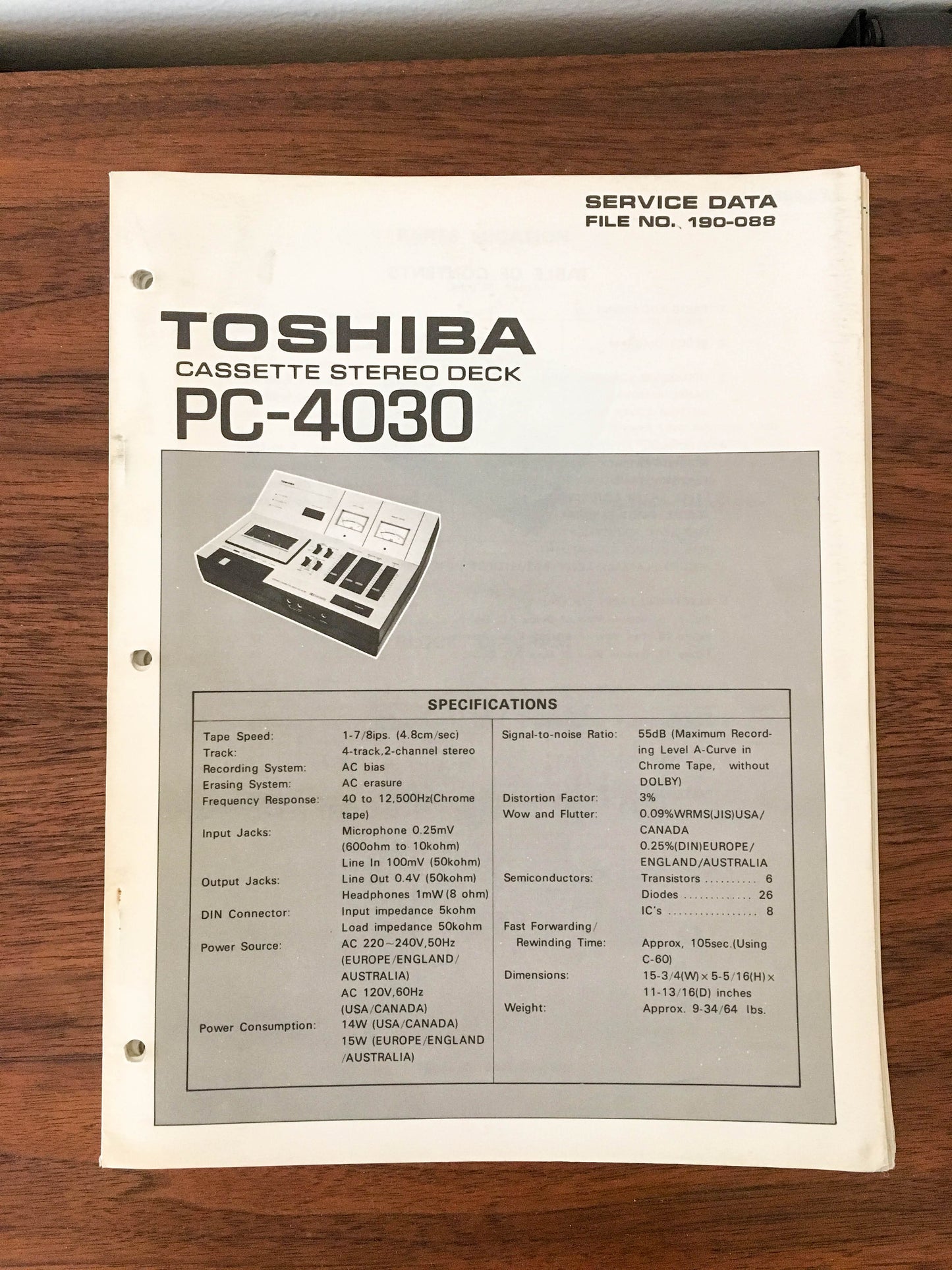 Toshiba PC-4030 Cassette Deck Service Manual *Original*