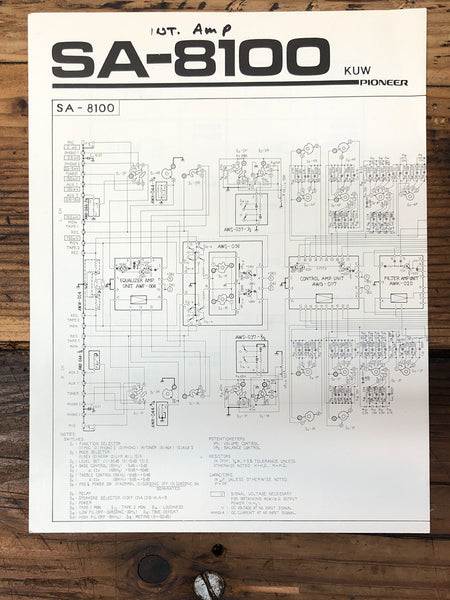 Pioneer SA-8100 Amplifier Foldout Service Manual *Original*