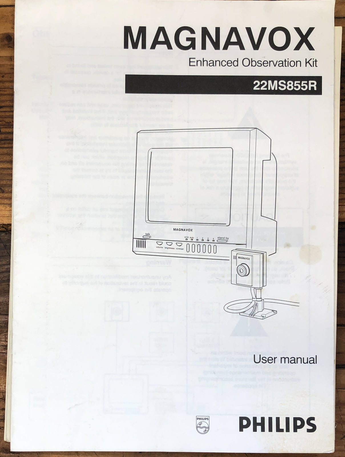 Phillips / Magnavox 22MS855R Observation Kit  Owners / User Manual *Original*