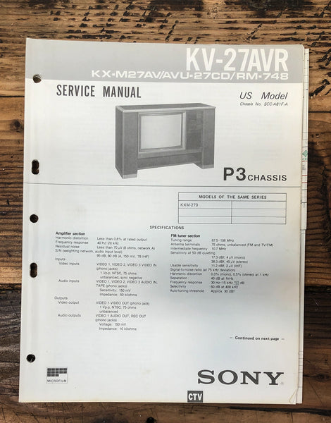 Sony KV-27AVR TV  Service Manual *Original*