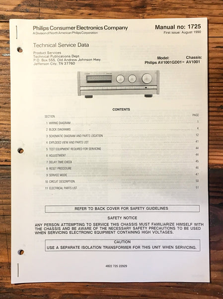 Philips AV1001AV-1001 Surround Processor  Service Manual *Original*