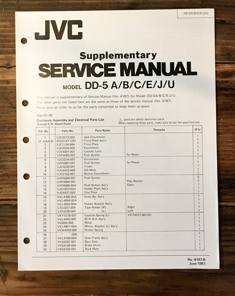JVC DD-5 Cassette Service Manual Sup. *Original*
