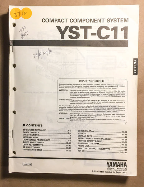 Yamaha YST-C11 Stereo  Service Manual *Original*