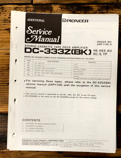 Pioneer DC-333Z Stereo Add. Service Manual *Original*