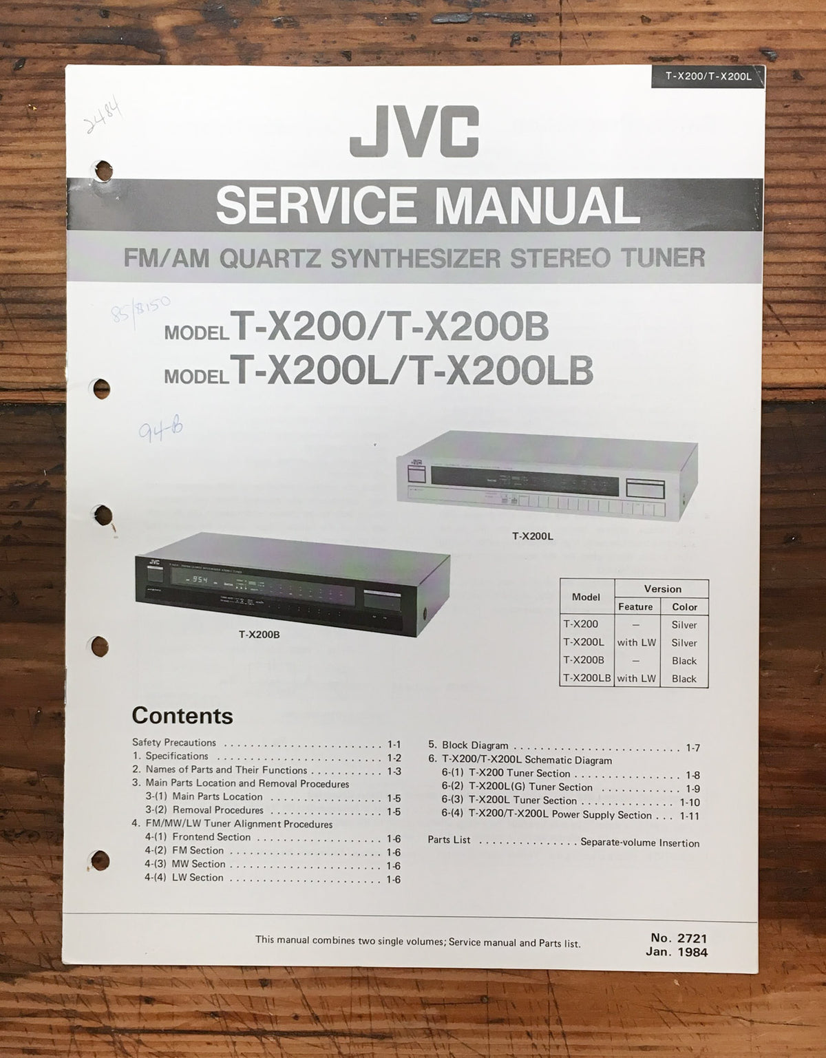JVC T-X200 -X200B Tuner  Service Manual *Original*