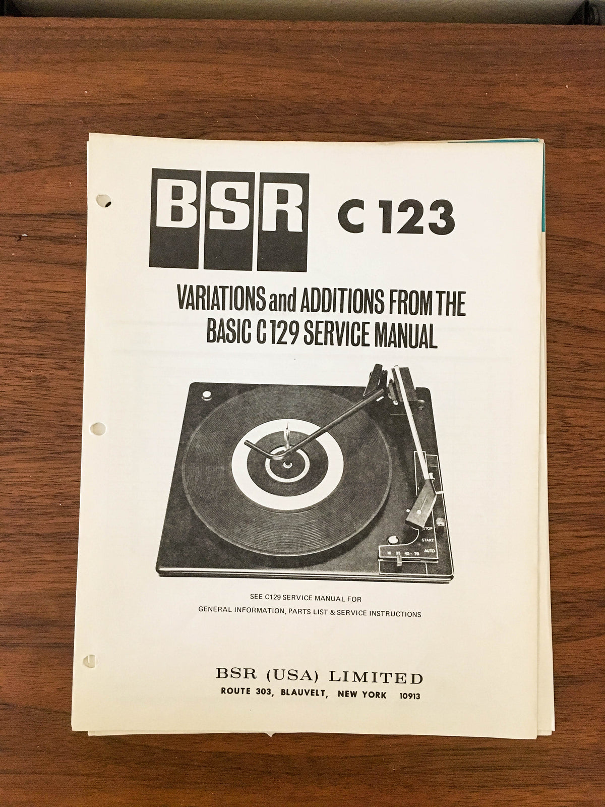 BSR C123 C-123 Record Player / Turntable Service Manual *Original* #2