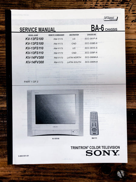 Sony KV-13FS100 -13FS110 -14FV300 TV  Service Manual *Original*