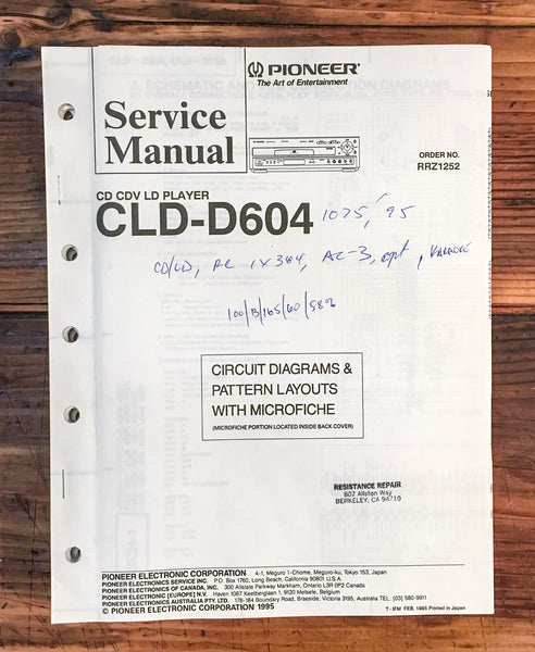 Pioneer CLD-D604 CD CDV LD Player  Service Manual *Original*