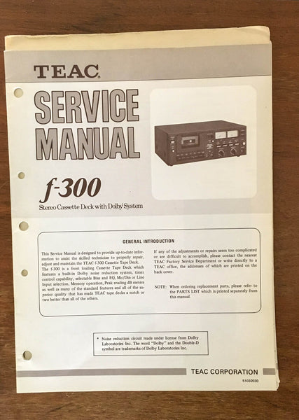 Teac F-300 Cassette Tape Deck  Service Manual *Original*