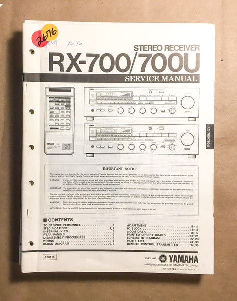 Yamaha RX-700 RX-700U Receiver  Service Manual *Original*