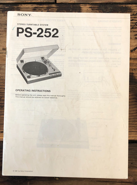 Sony PS-252 Record Player / Turntable  Owner / User Manual *Original*