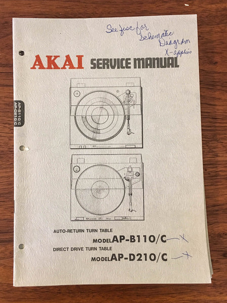 Akai AP-B110 AP-D210 Record Player Turntable Service Manual *Original*