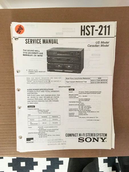 Sony HST-211 Stereo System Service Manual *Original*