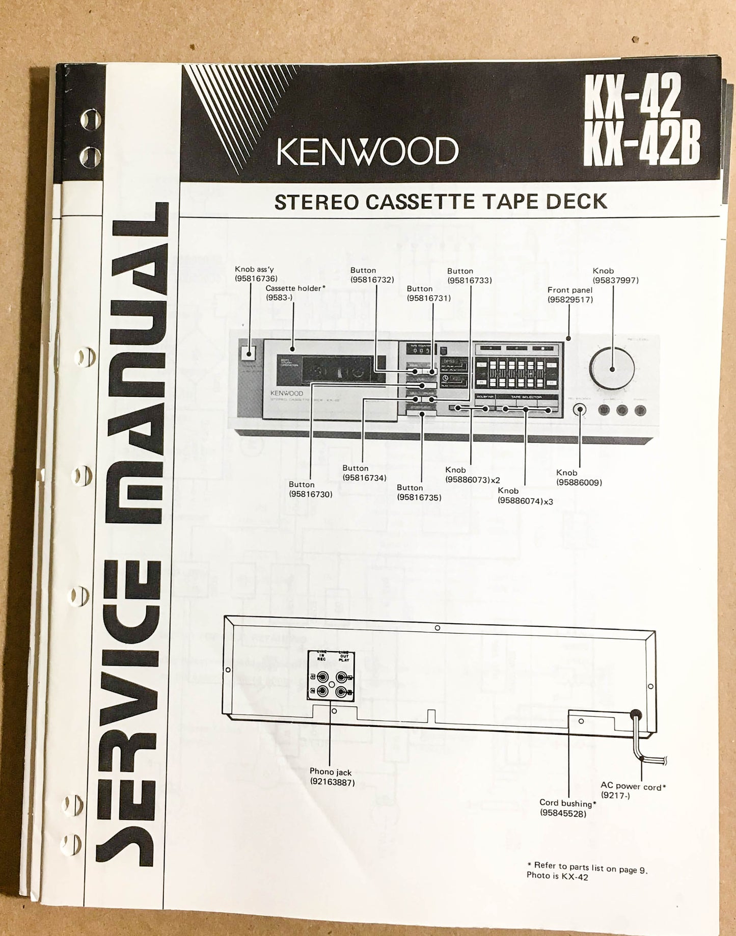 Kenwood KX-42 KX-42B Cassette Tape Deck  Service Manual *Original*
