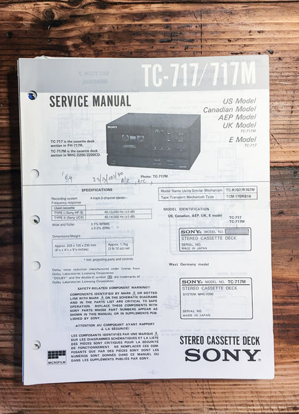 Sony TC-717 TC-717M Cassette Deck  Service Manual *Original*