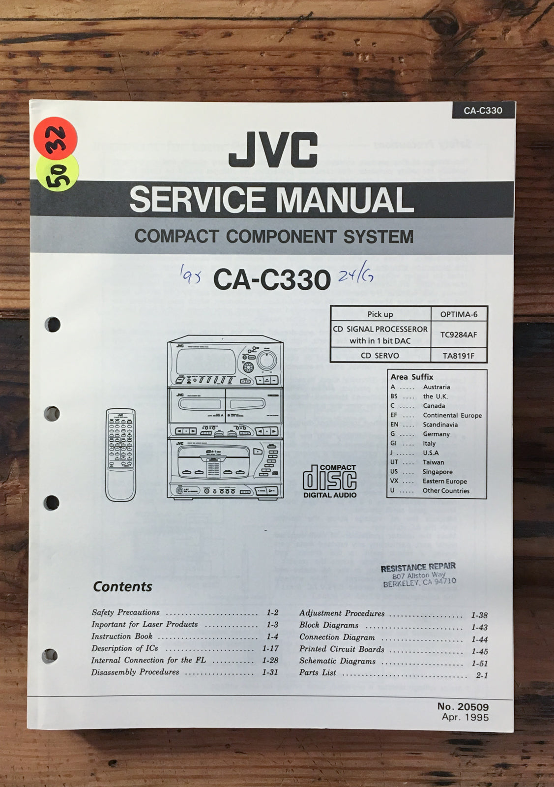 JVC CA-C330 Stereo Service Manual *Original*