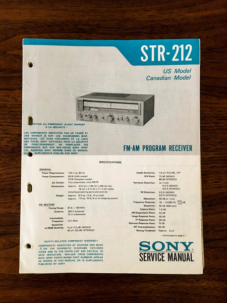 Sony STR-212 Receiver Service Manual *Original*