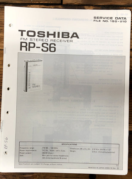 Toshiba RP-S6 Stereo  Service Manual *Original*