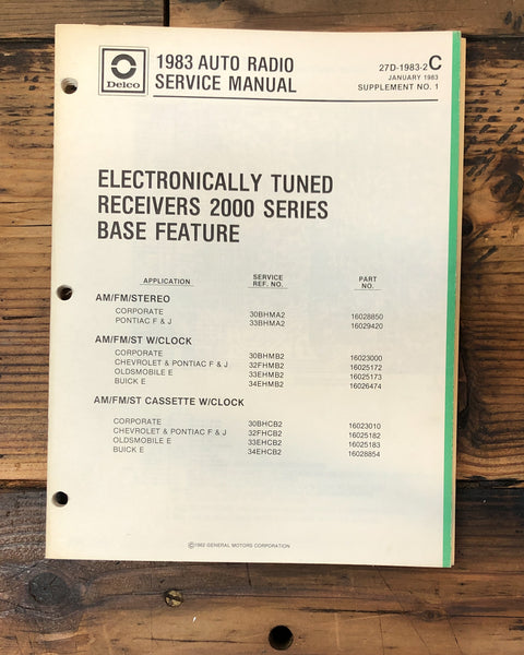 Delco 2000 Series Receiver 1983  Car Stereo  Service Manual *Original*