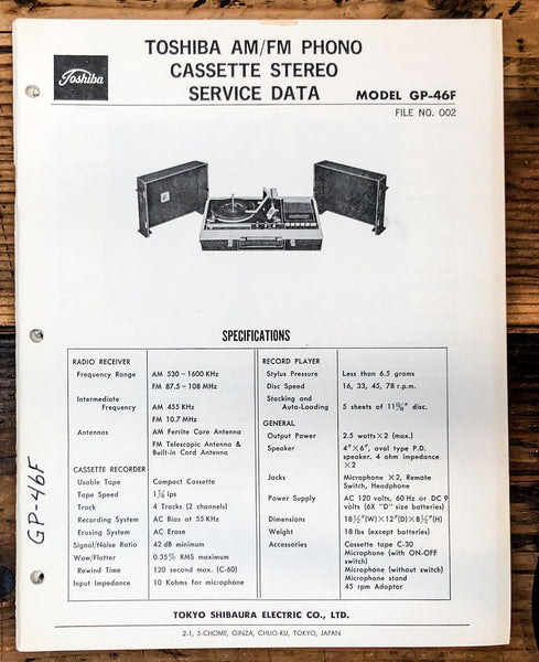 Toshiba GP-46F Stereo Service Manual *Original*