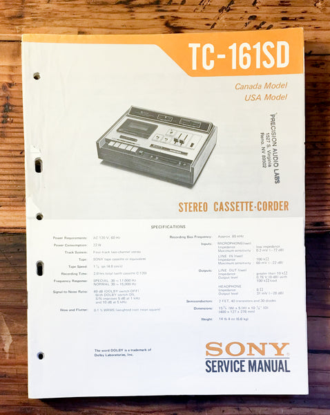 Sony TC-165 Cassette Service Manual *Original*