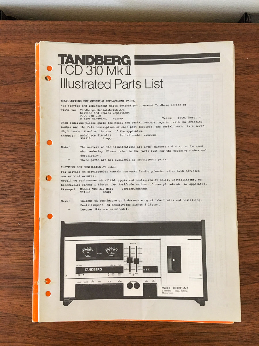Tandberg TCD 310 MKII Cassette Illustrated Parts List *Original*