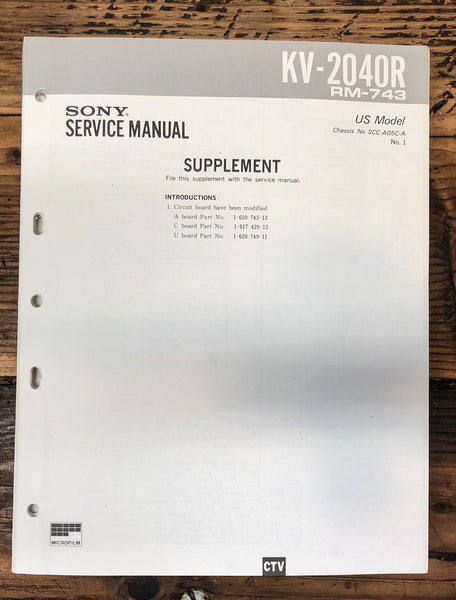 Sony KV-2040R TV Supp Service Manual *Original*