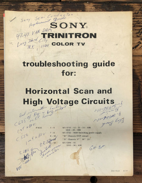 Sony Trinitron Troubleshooting Hor. Scan & High Voltage Circuits   Manual *Orig