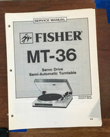 Fisher MT-36 Record Player / Turntable Service Manual *Original*