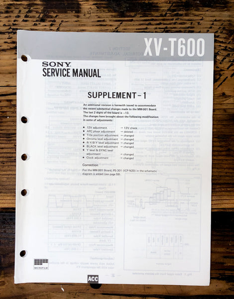 Sony XV-T600 Picture Computer Supp. Service Manual *Original*