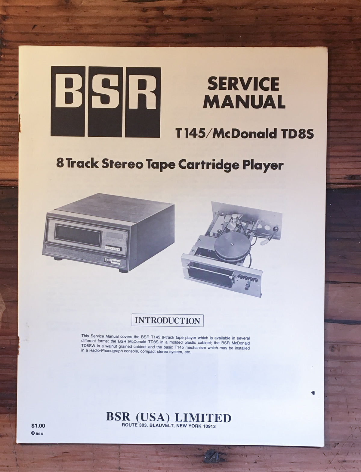 BSR McDonald T145 TD8S 8 Track Player Service Manual *Original*