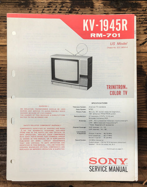 Sony KV-1945R TV  Service Manual *Original*