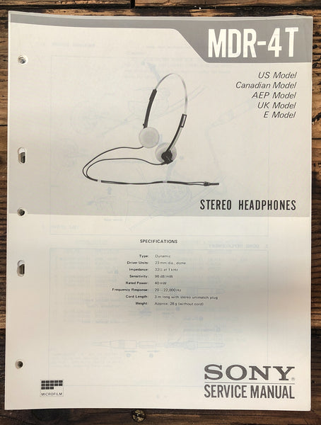 Sony MDR-4T Headphones  Service Manual *Original*