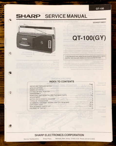 Sharp QT-100 Radio Service Manual *Original*