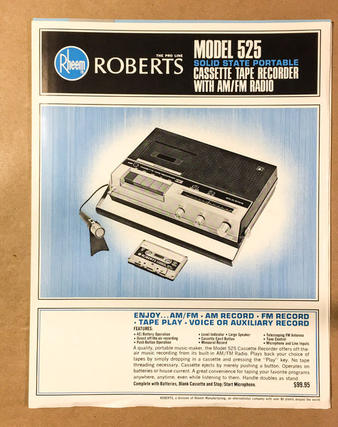 Roberts 525 Tape Recorder  Dealer Brochure *Original*