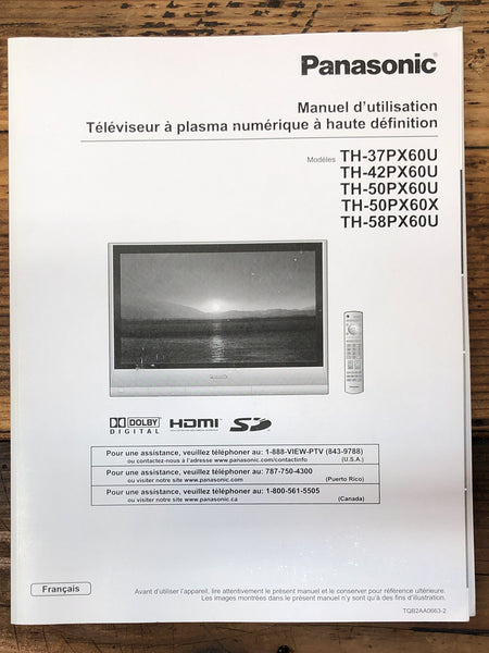 Panasonic TH-37PX60U -42PX60U -50PX60U -59PX60U TV  Owner / User Manual *Original*