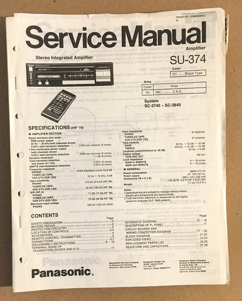 Technics / Panasonic SU-374 Amplifier  Service Manual *Original*