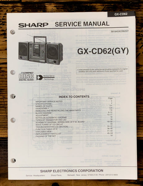 Sharp GX-CD62 Boombox / Radio Service Manual *Original*