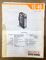 Sony TC-40 Cassette Tape Player Service Manual *Original*