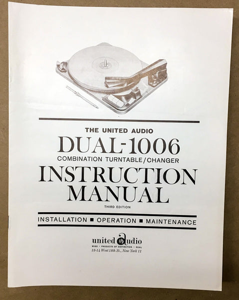 Dual Model 1006 Turntable / Record Player Owners / Instruction Manual *Original*