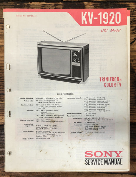 Sony KV-1920 TV  Service Manual *Original*