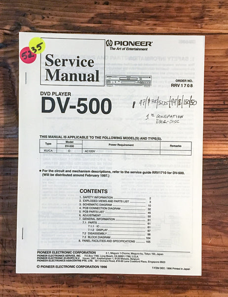 Pioneer DV-500 DVD Player  Service Manual *Original*